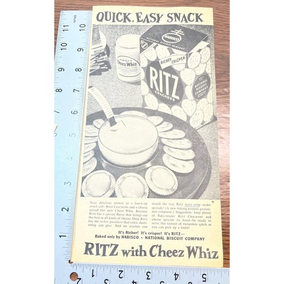 Ritz Crackers and Cheez Wiz Vintage Print Ad 1954 Easy Snack Kitchen Food Decor - Picture 2 of 4